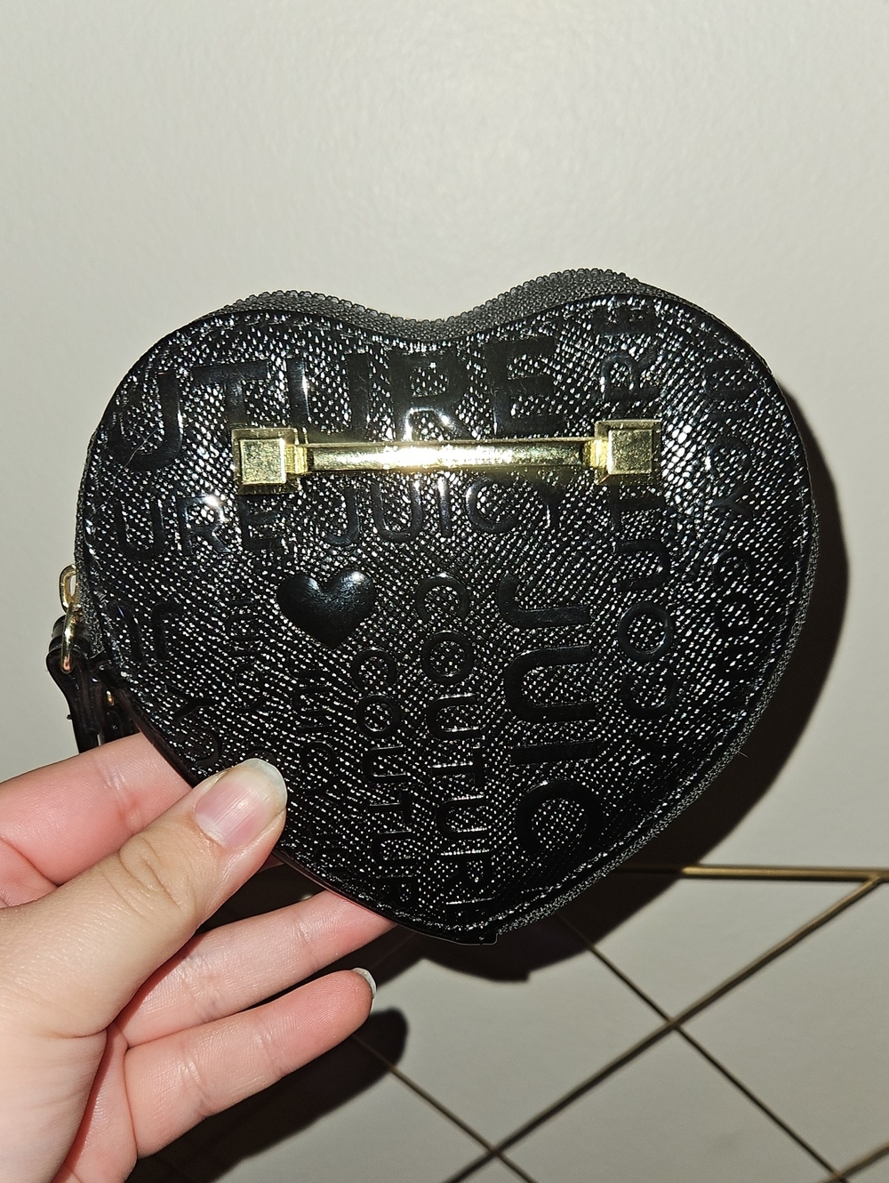 Juicy Couture Black Heart Mini Coin Purse with Gold Accent